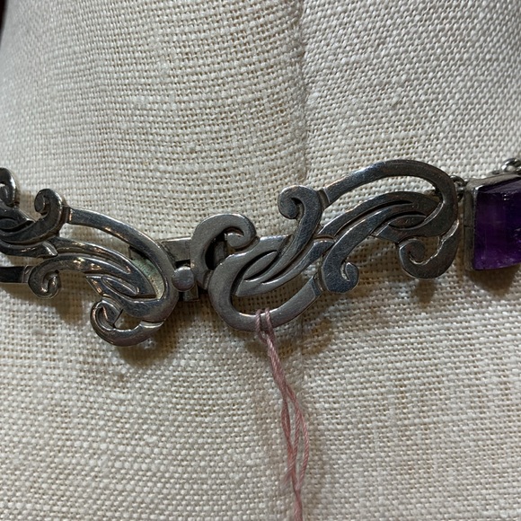 Signed BETO Mexican Silver & Amethyst Necklace 3 Piece Set - Picture 5 of 10